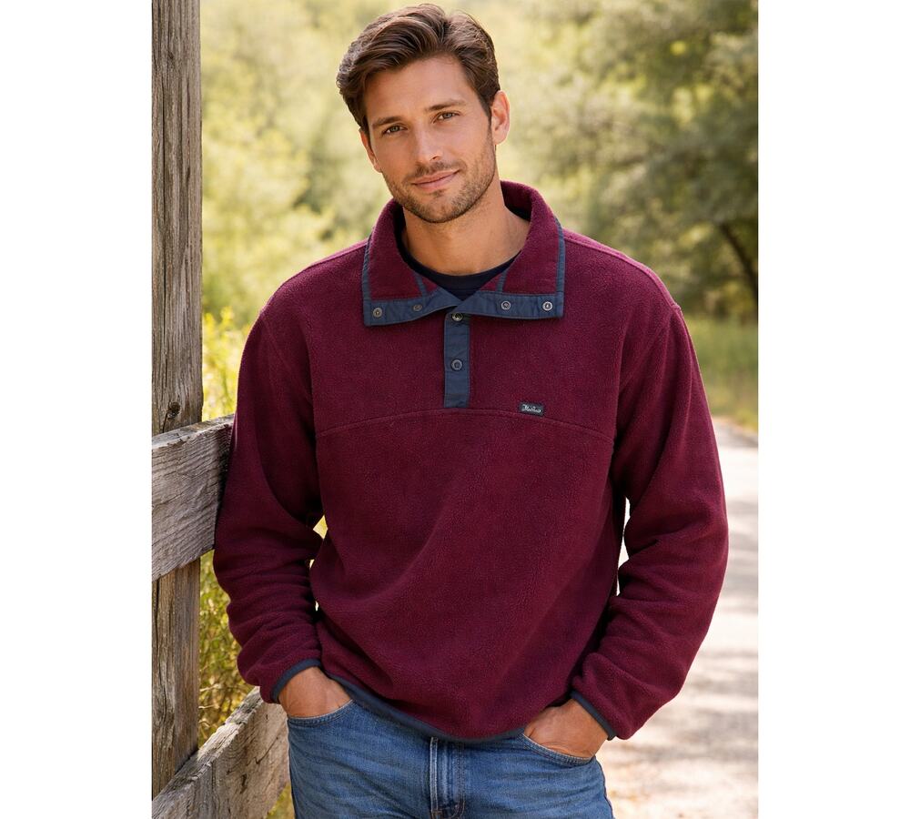 Vintage Woolrich Maroon Snap Stand-Up Collar Fleece Sweater Size L Dark Academia